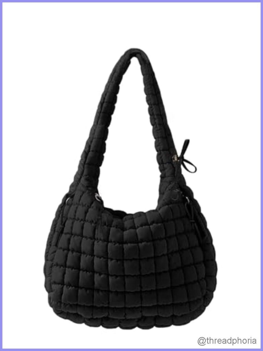 Quilted Puffy Nylon Hobo Bag Medium Shoulder Crossbody w/ Adjustable Straps
